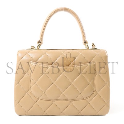 CHANEL COWHIDE LEATHER CHAIN SHOULDER GOLD BUCKLE HANDLE SHOULDER BAG BEIGE  (25*17*9cm)